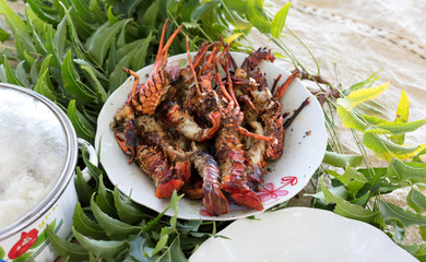 Red lobster, lunch on the beach