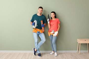 Happy couple during repair in their new house