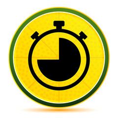 Stopwatch icon lemon lime yellow round button illustration