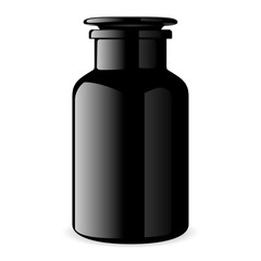 Black Cosmetic Bottle. Glossy Glass Bath Sea Salt. Medicine Supplenment Jar Mockup. Elegant Powder Tube for Aroma Product. Clear 3d template for Cream. Organic Spa Product Packaging