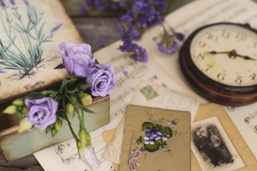 Vintage clock and roses
