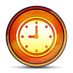 Clock icon shiny bright orange round button illustration