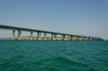 Fototapeta na wymiar Bridge between Russia and Ukraine.Bridge over the Kerch Strait.