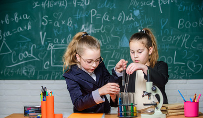 Gymnasium students with in depth study of natural sciences. Knowledge crossroads molecular biology...
