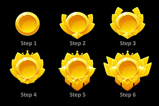 Awards Medals For Gui Game. Vector Golden Template Award In Different Versions. Objects On A Separate Layer.