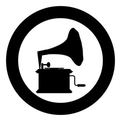 Phonograph Gramophone vintage Turntable for vinyl records icon in circle round black color vector illustration flat style image