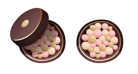 Face powder pearls in cartoon style, vector