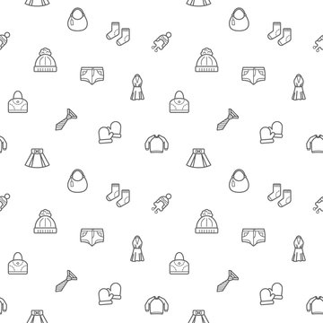 Seamless pattern fashion and clothes icon on white background. Included the icons as skirt,  wear, apparel, bag, hat And Other Elements.
