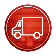 Delivery truck icon realistic diagonal motion red round button illustration