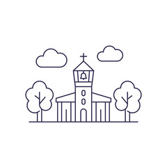 church with belfry, vector line art