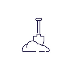 Shovel in dirt, line icon