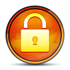Padlock close icon shiny bright orange round button illustration