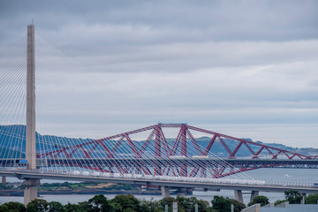 Forth bridges and Queensferry bridge crossing the River Forth in Scotland, UK