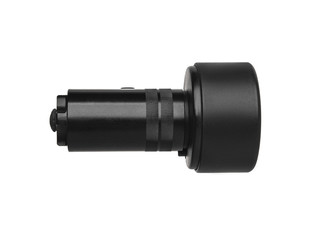 modern black metal flashlight isolated on white