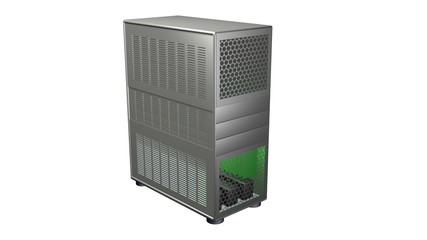 Computer case  with vents for airflow . Cooling theme . Interior exposed. 3d rendering