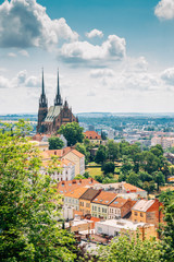 Brno city panorama view from Spilberk Castle in Brno, Czech Republic - obrazy, fototapety, plakaty
