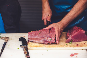 Fresh Mediterranean Fish prepared to be sold in a market place in Málaga, Spain. Spanish authentic gastronomy culture.