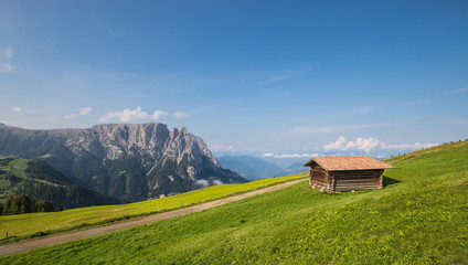 Fototapeta na wymiar Beautiful Mountain Landscape Panorama At Seiser Alm In South Tyrol Italy