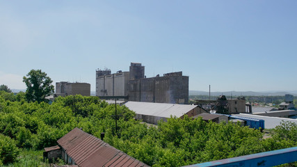 Old brick grain store in Ust-Kamenogorsk, Kazakhstan. June 2019.