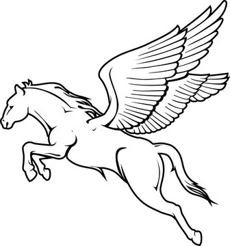 recommend clip art: Young Pegasus Leap and Flying, Line Art Illustration