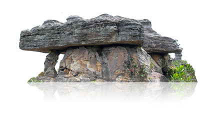 Large boulders have shadows that are completely separated from the white background.