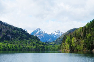 Alpsee lake in the cloudy day 