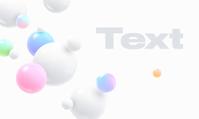 Floating soft colored spheres. Dynamic motion balls, particles wallpaper. Abstract cover design background with 3d geometric shapes. Ads banner template. Vector