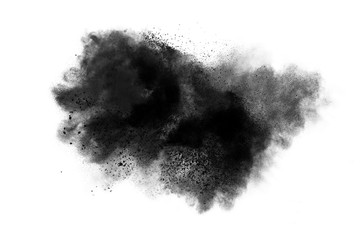 abstract powder splatted background. Black powder explosion on white background. Colored cloud. Colorful dust explode. Paint Holi.