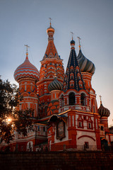 Fototapeta na wymiar St Basils Cathedral on Red Square in Moscow in sunset