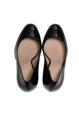 Stylish high heel shoes on white background, Top view. Flat lay.