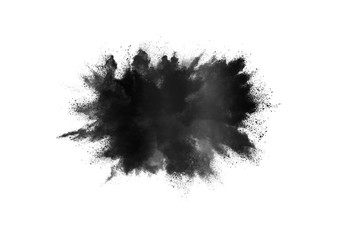 abstract powder splatted background. Black powder explosion on white background. Colored cloud....