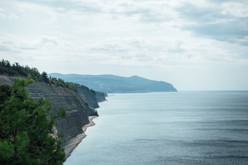 Coast of the sea from cliff in summer sunny day