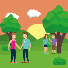 People in park vector design