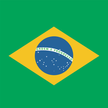 Vector Flat Illustration of Brasil Flag. Blue, Yellow Green Background