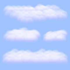 Virtual cumulus clouds vectors isolated on clear blue sky background, Realistic Fluffy cubes like pure cotton wool in sky natural design