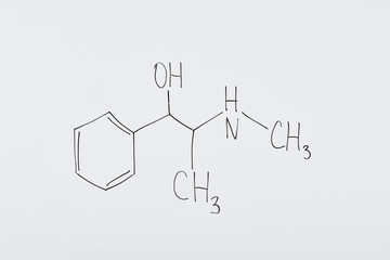 top view of white board with chemical formula in laboratory
