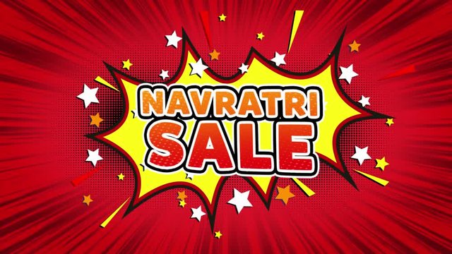 Navratri Sale Text Pop Art Style Expression. Retro Comic Bubble Expression Cartoon illustration, Sale, Discounts, Percentages, Deal, Offer on Green Screen