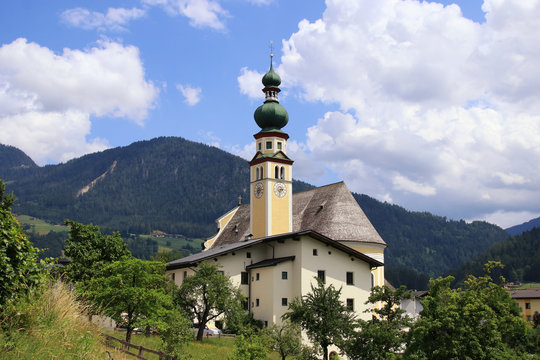 View to the parish church "Holy Petrus" in the holiday destination Reith in Alpbachtal, Tyrol - Austria