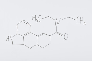 top view of white board with chemical formula in laboratory