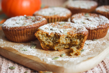 Desserts. Pumpkin muffins with seeds for Breakfast.