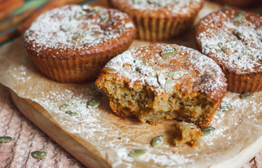 Desserts. Pumpkin muffins with seeds for Breakfast.