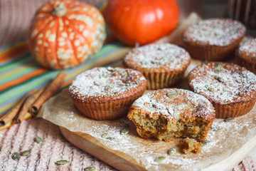 Desserts. Pumpkin muffins with seeds for Breakfast.