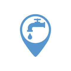 Map pointer. Location marker of water point. Blue. Abstract concept, icon.