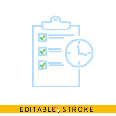 Office clipboard time list schedule icon. Editable stroke flat line icon. Doodle sketch.