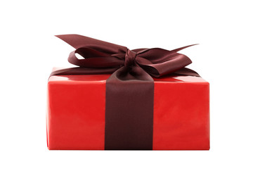 red gift box isolated on white background with clipping path included and copy space for your text