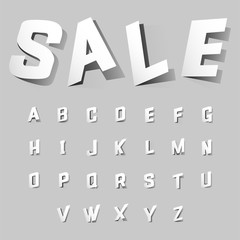 Alphabet letters cut out from paper. Paper cutted art font with shadows. White signs on grey paper. English letters pack. Vector illustration