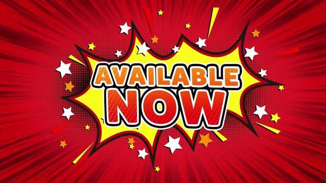 Available Now Text Pop Art Style Expression. Retro Comic Bubble Expression Cartoon illustration, Sale, Discounts, Percentages, Deal, Offer on Green Screen