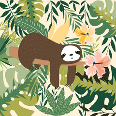 sloth and elephant animal in the forest frame © ponnida