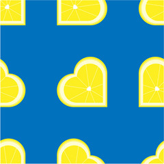 Seamless pattern with lemon in the shape of a heart. Fresh summer pattern. Suitable for decorating a cafe, paper, fabric. Useful citrus with vitamins.
