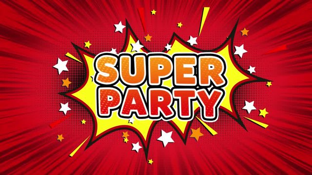 Super Party Text Pop Art Style Expression. Retro Comic Bubble Expression Cartoon illustration, Isolated Flat Cartoon Comic Style on Green Screen
